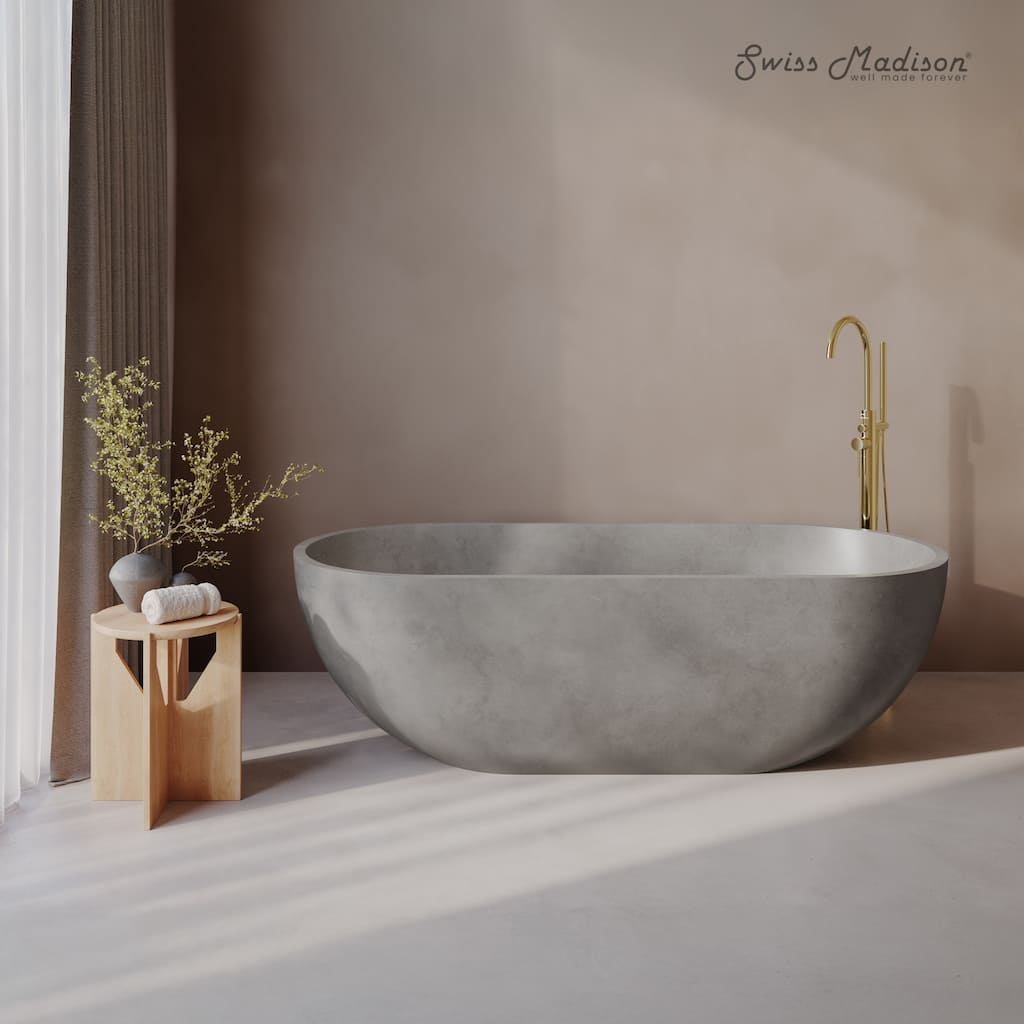 Claire 60" FreestandingConcreteBathtub In Gray, Drain Included