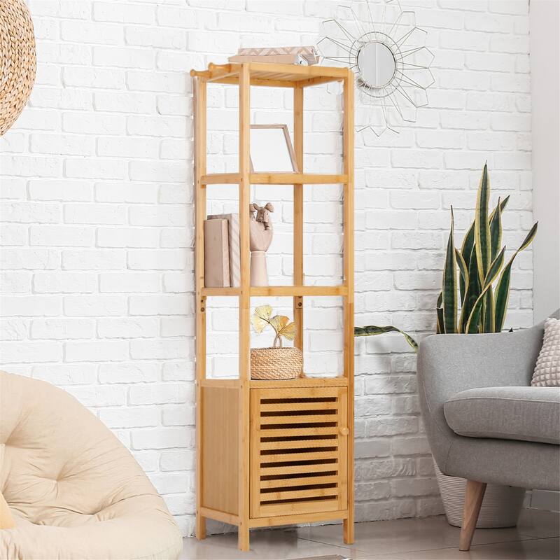 Multi-use Storage/Towel Cabinet with 3-tier Shelves for Home Organize - Natural Wood