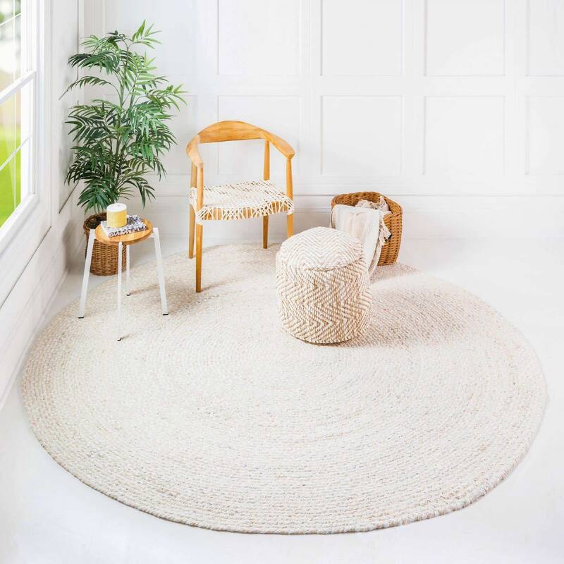 Braided Slin Collection Area Rug - 3'3" Round - Ivory