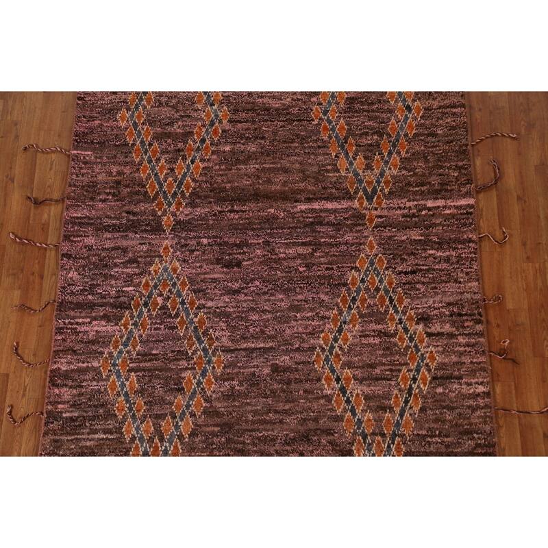 Hand Knotted Oriental 100% Wool Carpet Modern Tribal Pink Moroccan Area Rug - 8' 0'' X 5' 9''