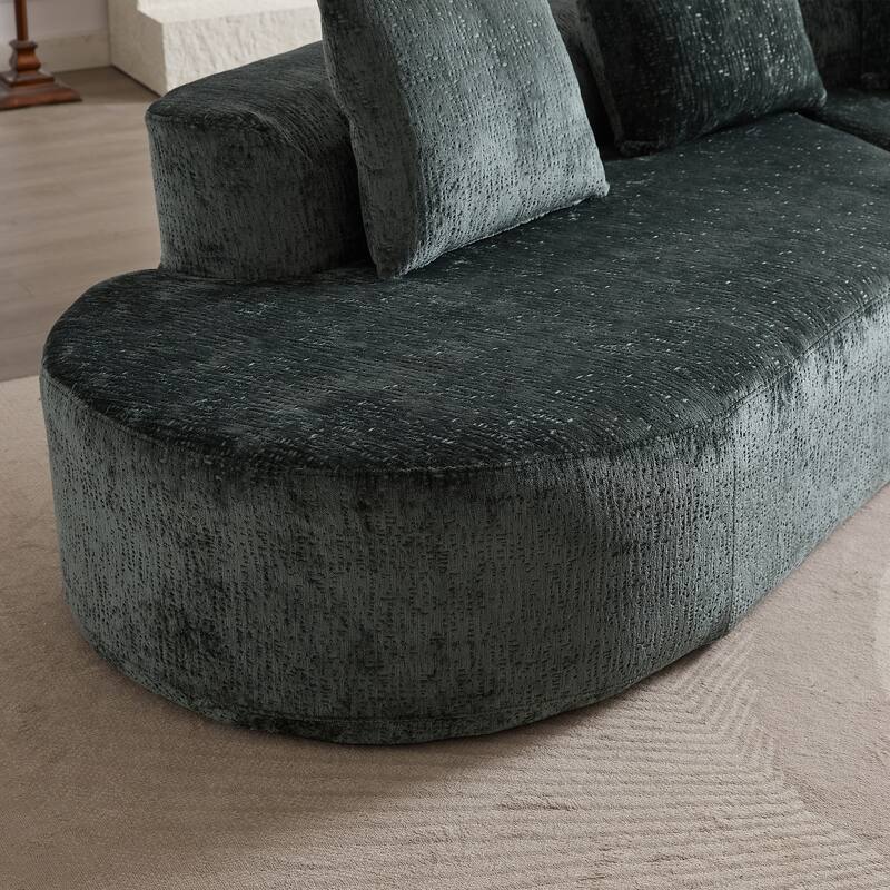 114" Chenille Cloud Sectional Sofa with Extra Deep Seating, and 4 Throw Pillows & No-Assembly Design