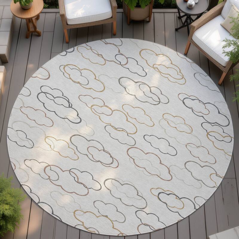 Machine Washable Indoor/ Outdoor Modern Clouds Chantille Rug - Linen - 8' x 8'