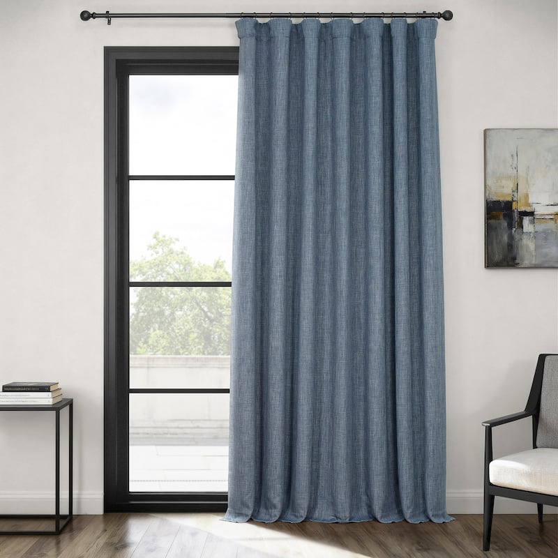 Exclusive Fabrics Textured Faux Linen Extra Wide Room Darkening Curtains for Bedroom & Living Room Curtains (1 Panel) - 100 X 96 - Reverie Blue