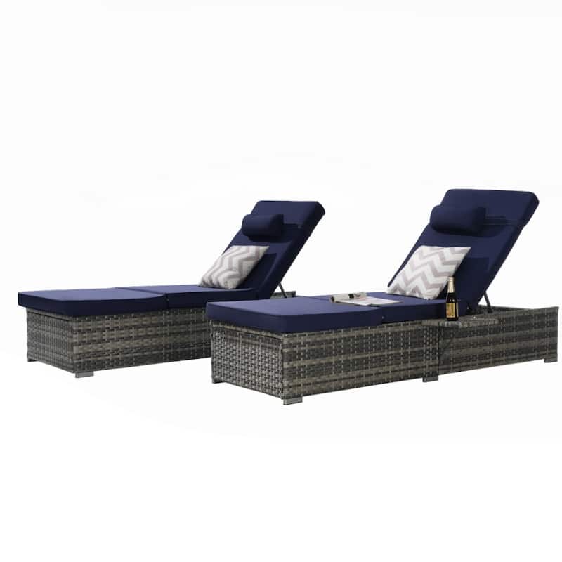 Outdoor Chaise Lounge Chair Set of 2 with Storage