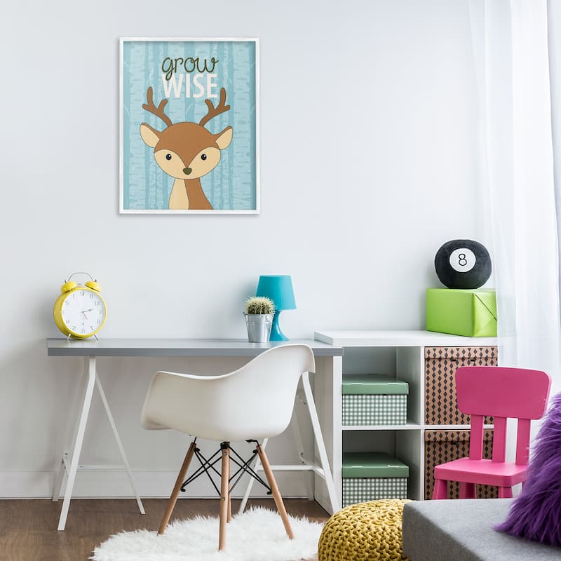 Stupell Grow Wise with Deer Framed Giclee Art Design By Kim Allen