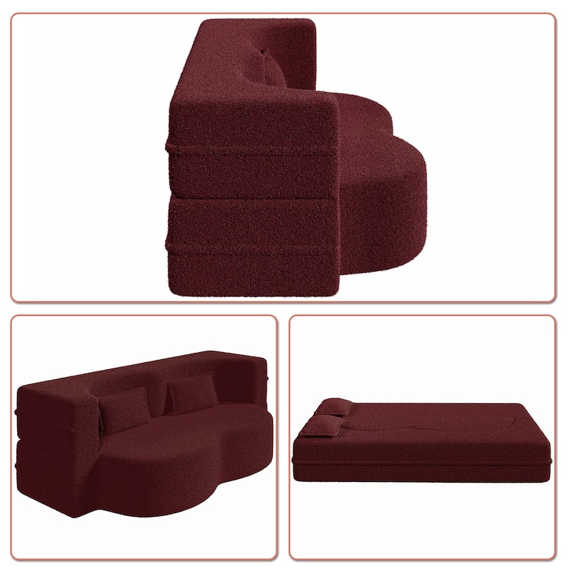 Modern Minimalist Compressed Upholstered Convertible Two-Seater Sofa Bed with 2 Pillows