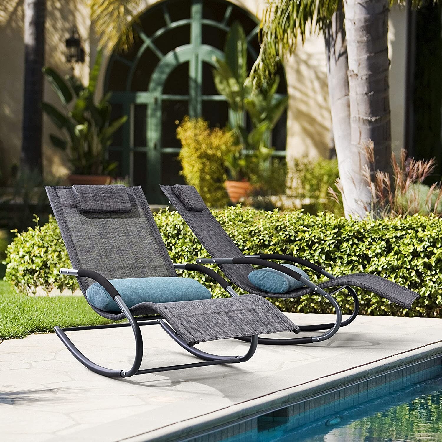 Outdoor Chaise Lounge Steel Curved Patio Rocking Lounge Chair with