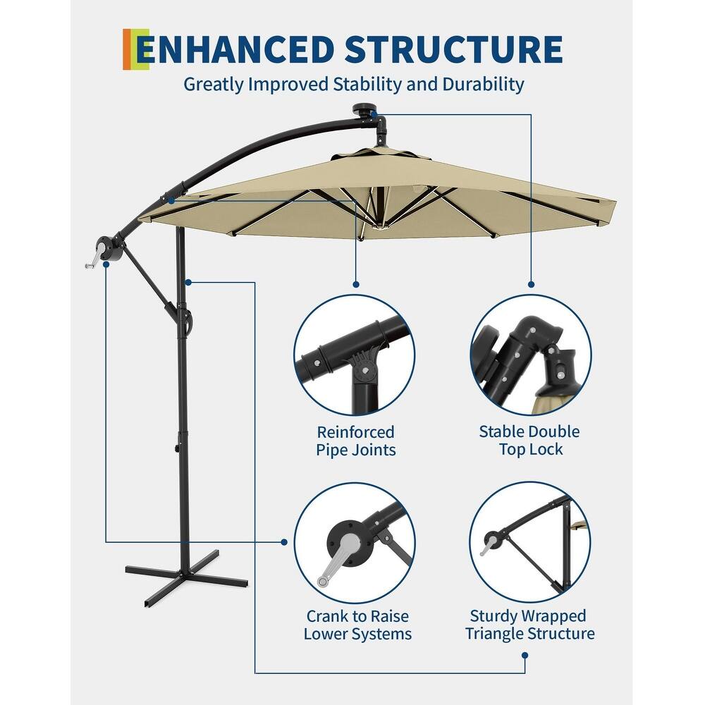Coromose 10FT Hanging Cantilever Umbrella, 8 Ribs, 360 Rotating Base