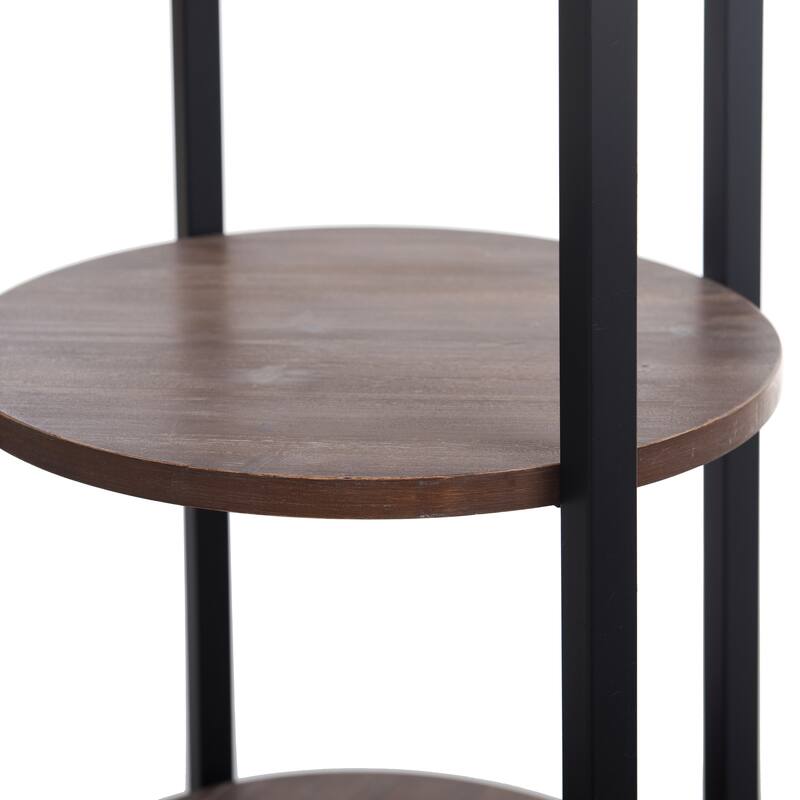 Four Hook Coat Rack with Three Shelves - Black, Brown Finish