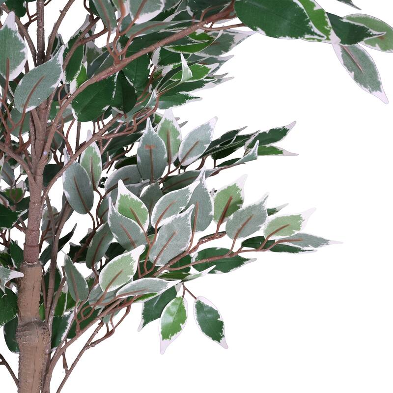 Roomfitters 69'' Artificial Ficus Tree, Tall Faux Indoor Plant with Black Plastic Pot for Home Decor, Green