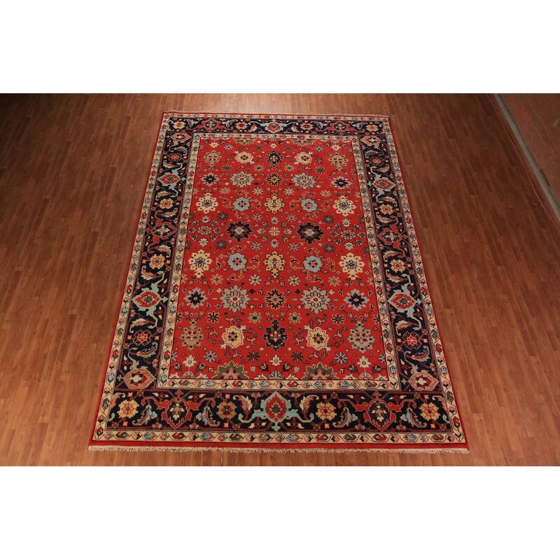 Red Orange Oushak Indian Large Rug Handmade Wool Carpet - 9'10"x 13'10"