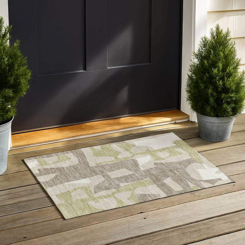 Machine Washable Indoor/ Outdoor Modern Crestone Chantille Rug - Beige - 1'8" x 2'6"