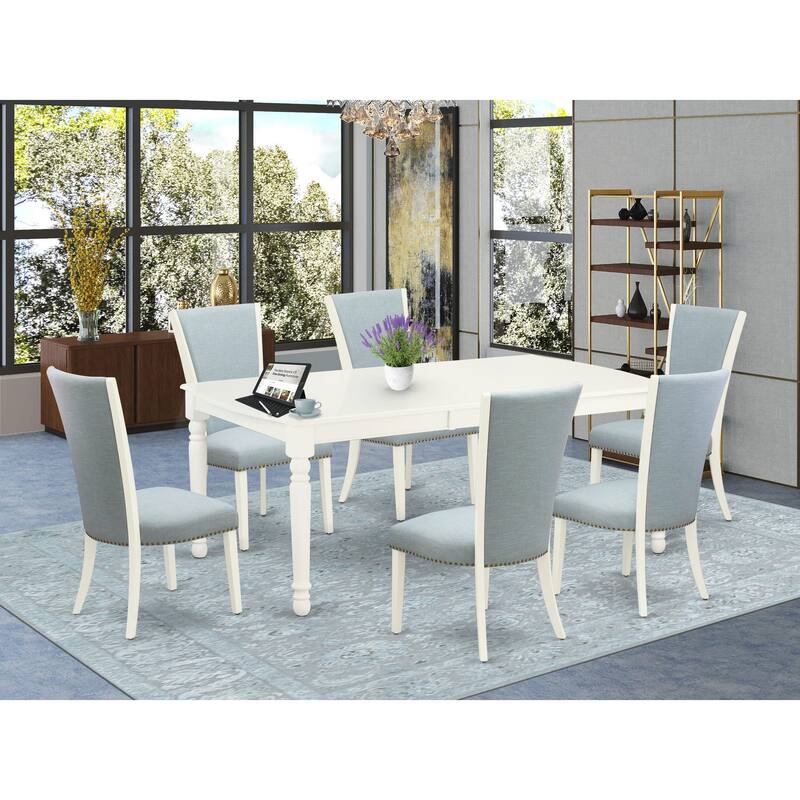 East West Furniture Dinette Set- a Rectangle Dining Table and Linen Fabric Dining Chairs, Linen White (Pieces & Finish Options)