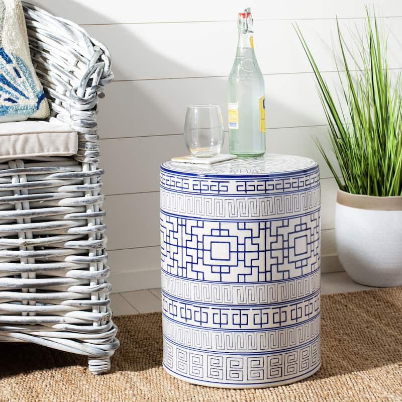 SAFAVIEH Albina Indoor / Outdoor Ceramic Decorative Garden Stool - Blue/White