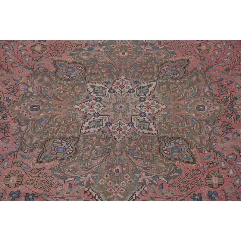 Pink Tabriz Persian Vintage Rug Hand-Knotted Wool Carpet - 9'7"x 12'11"