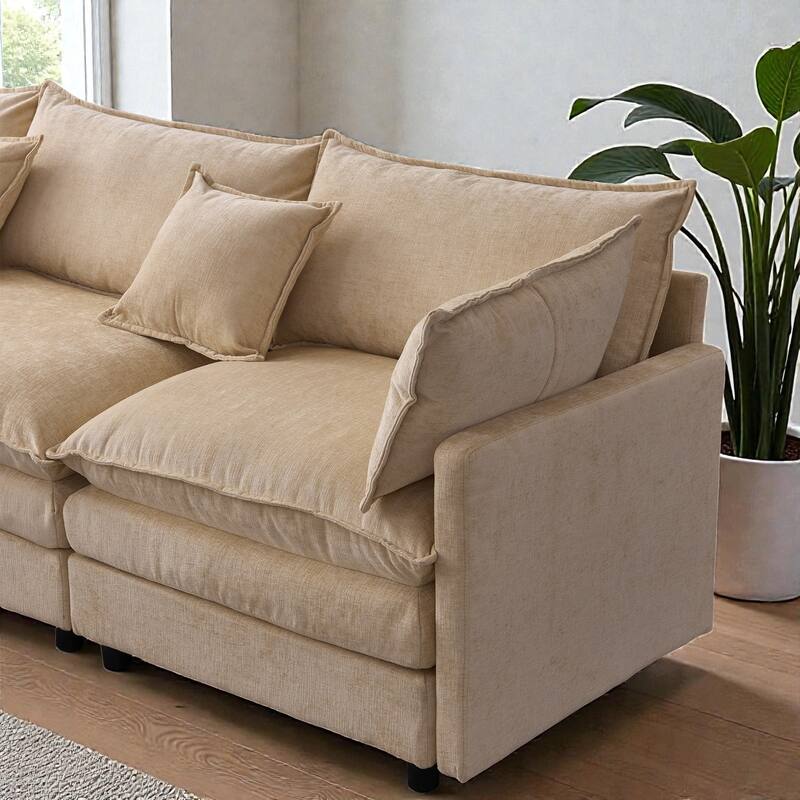 105" L-Shaped Modular Sectional Sofa with Ottoman, Soft Chenille Upholstery, 3-Seater Couch