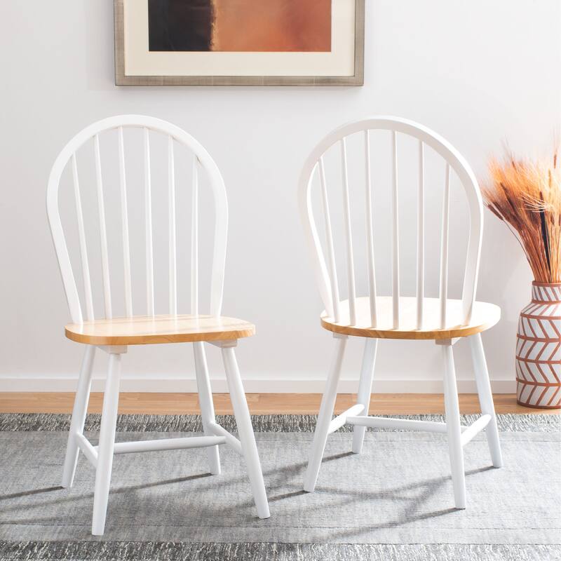 SAFAVIEH Delcie Spindle Oval Back Dining Chair (Set of 2) - 17.9" x 19.7" x 37" - 18Wx20Dx37H - White/Natural