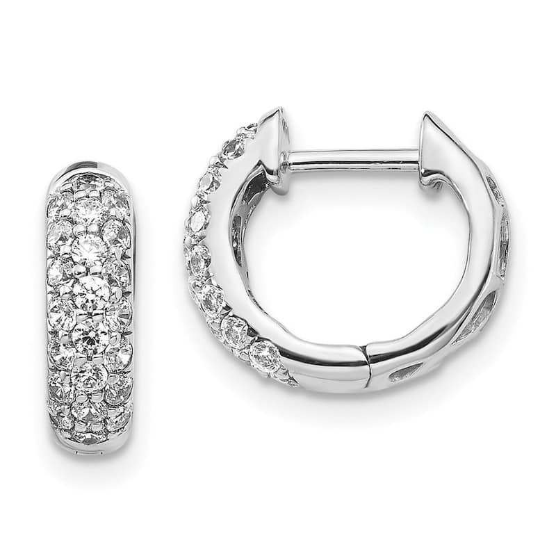 Curata 14k White Gold Diamond Hinged Hoop Earrings - 12x12mm Wide 3mm Thick