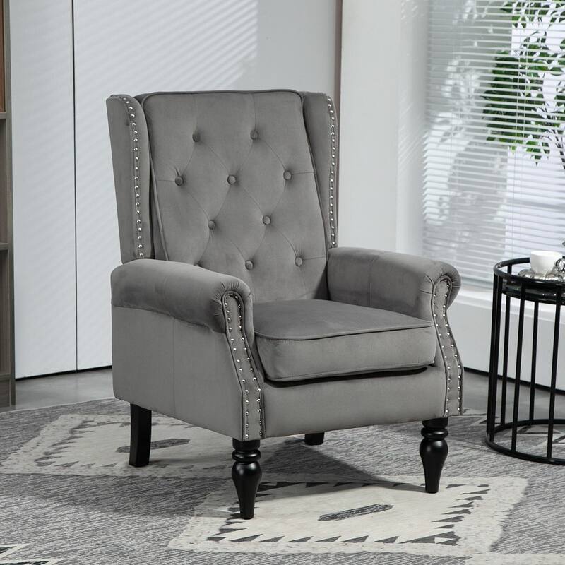Transitional Wingback Accent Chair Armchair with Sturdy Wood Legs