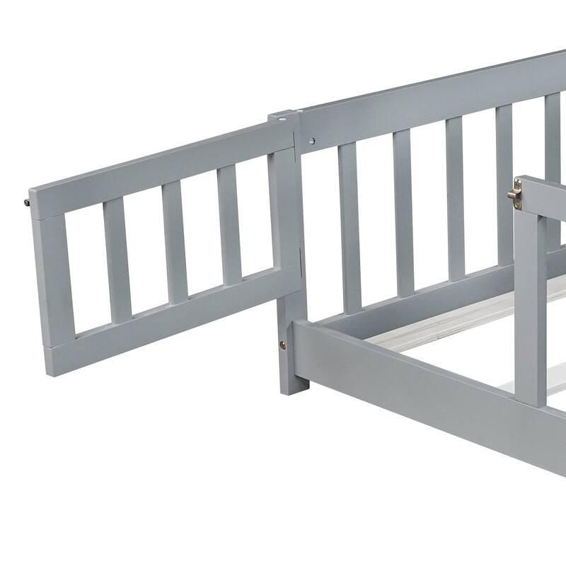 Floor Bed with Fence and Revolving Door,Ideal for Kids' Play,and Promoting Independence and Growth