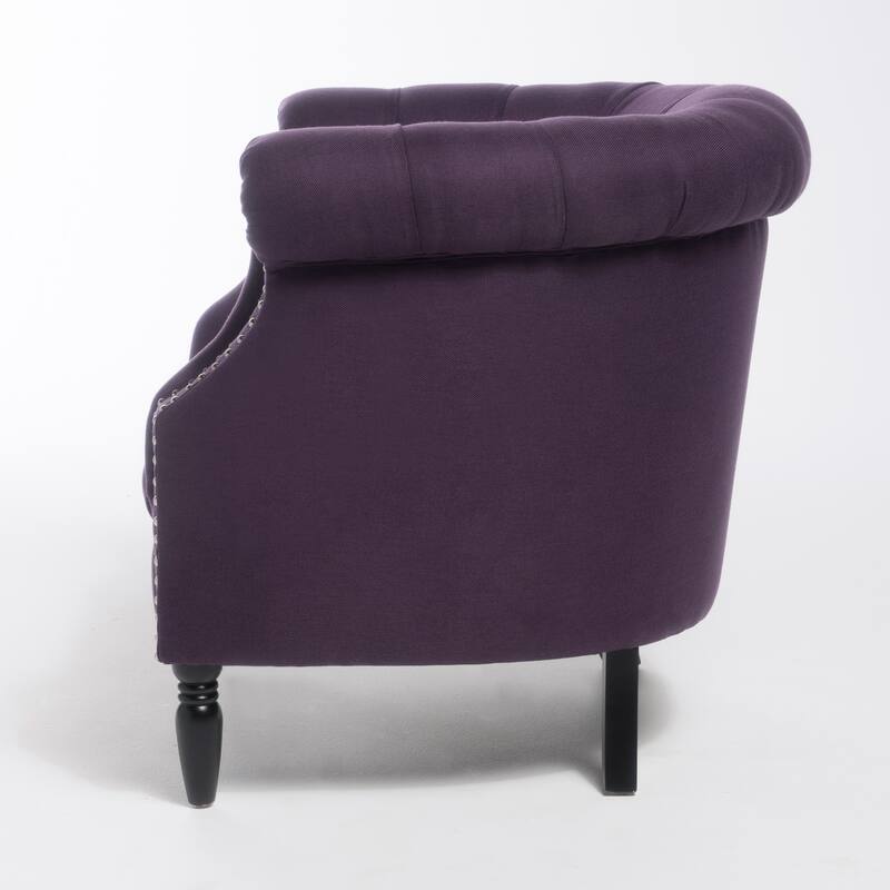 Roomfitters Tufted Upholstered Club Chair, Elegant Rolled-Arm Accent Armchair with Nailhead Trim for Living Spaces