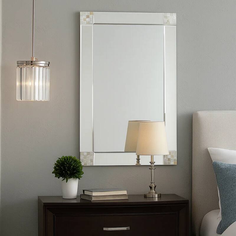 Rectangle Beveled Mirror with Mother of Pearl Accent, Silver