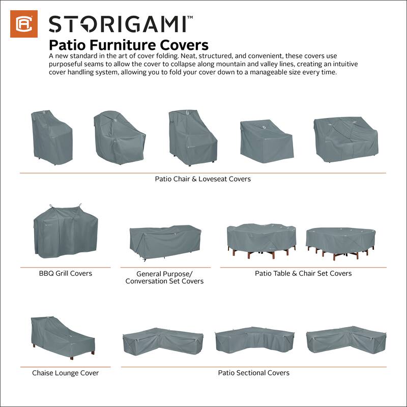 Classic Accessories Storigami Water-Resistant 26 Inch Easy Fold Patio High Back Chair Cover, Monument Grey