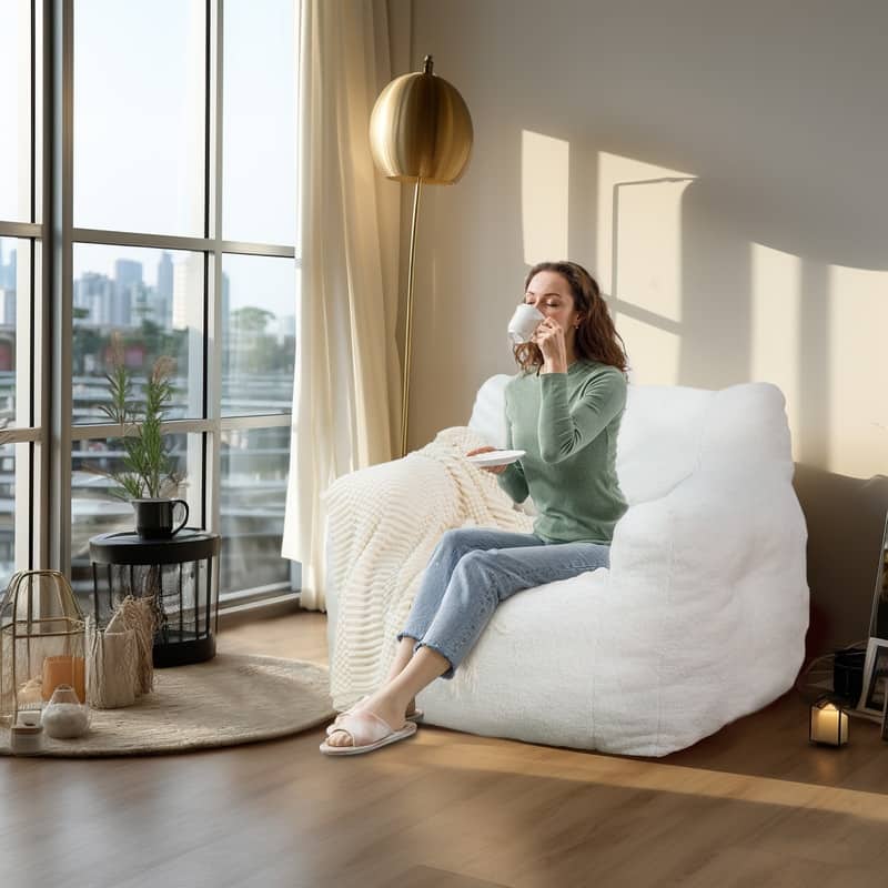 Grondin Giant Bean Bag Chairs for Adults and Teens, Sherpa Upholstery Lazy Sofa with Density Cotton Filling Modern Comfy Chair
