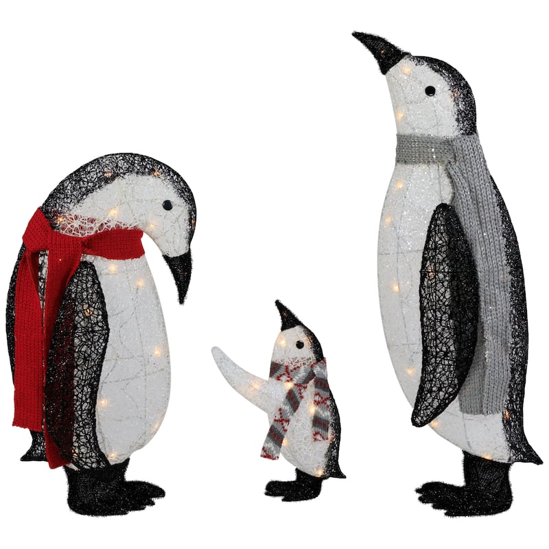 3D Lighted Winter Penguin Family Outdoor Christmas Yard Decoration - 31.5" - Set of 3 - 31.5