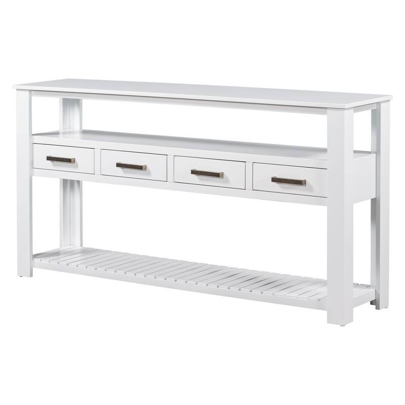 Modern 62'' Console Table Sofa Entryway Table with 4 Drawers and 2 Shelves, Wood Kitchen Buffet Cabinet Sideboard, Accent Table