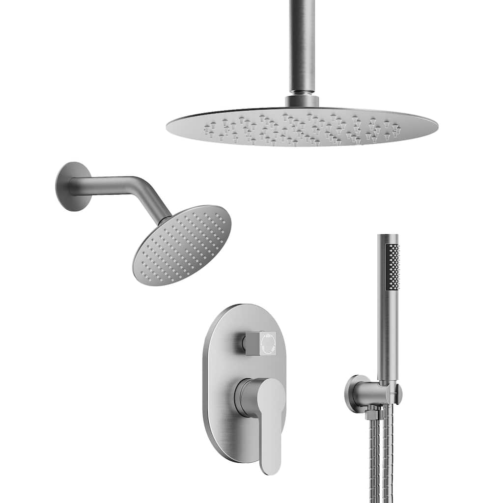 Shower System 10 & 6 in. Dual Rainfall Shower Head Faucet Set with Handheld Pressure Balance Valve Trim Kit