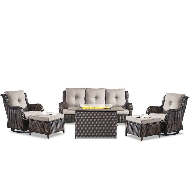 Fire Pit Table with Patio Glider Chairs Sofa Chairs Set