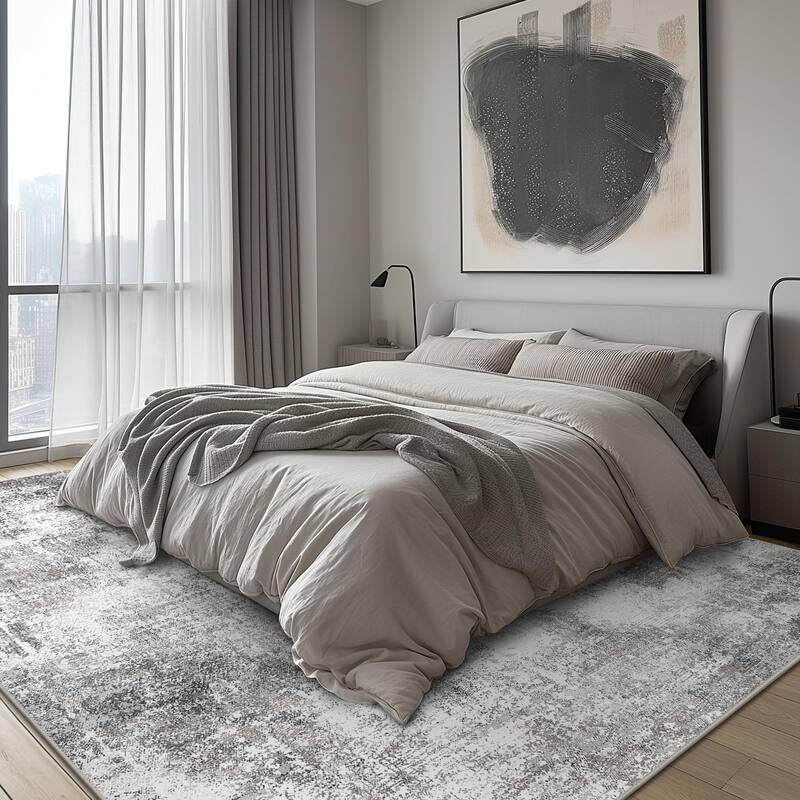 Mcow Vintage Floral Low-Pile Machine Washable Non-Slip Area Rug