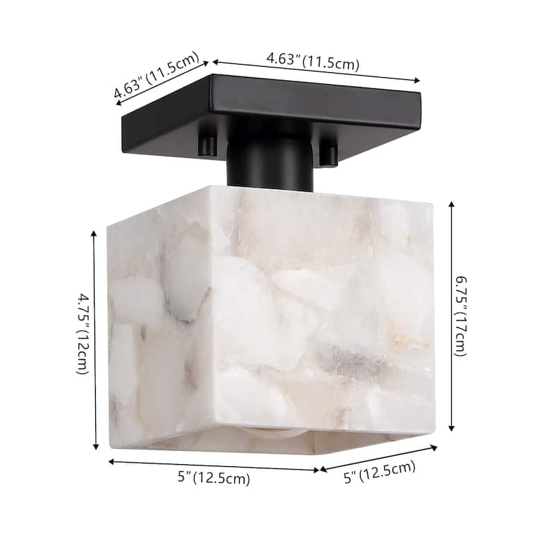 Chiara 5" 1-Light Modern Contemporary Alabaster/Iron Cube LED Semi Flush Mount, White Marbling/Brass Gold by JONATHAN Y