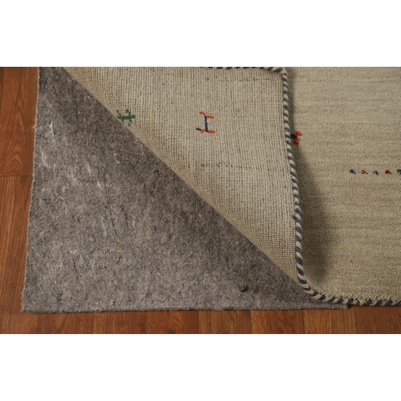 Hand Knotted Oriental 100% Wool Carpet Tribal Animal Pictorial Beige & Ivories Gabbeh Area Rug - 4' 10'' X 2' 10''