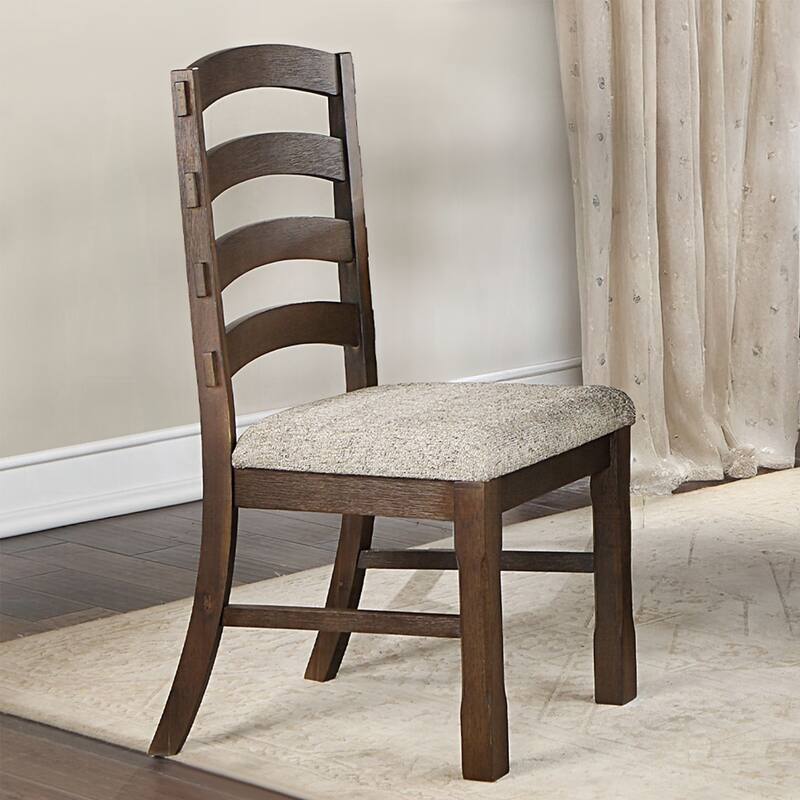 Set of 2 Side Chairs with Padded Seat, Gray and Rustic Brown