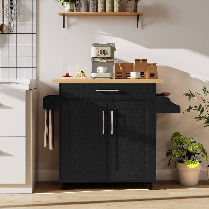 Costway Rolling Kitchen Island Cart Storage Cabinet w/ Towel & Spice