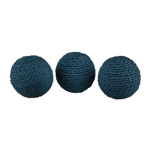 3 Piece Set of Rustic Rattan Twine Rope Design Decorative Balls 3.75 Inch