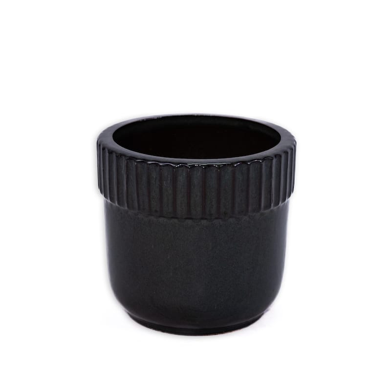 Antique Black Ceramic Planter 15 Inch Square Outdoor Garden Pot with Drainage Hole Weather Resistant Glossy Finish
