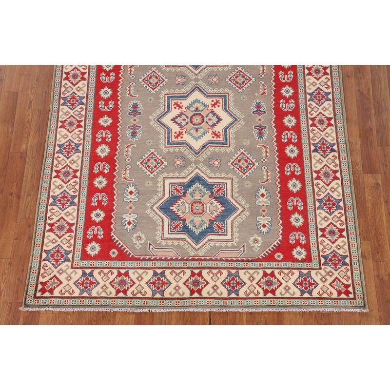 Kazak Area Rug Handmade Traditional Grey Wool Carpet - 5'0" x 6'7"