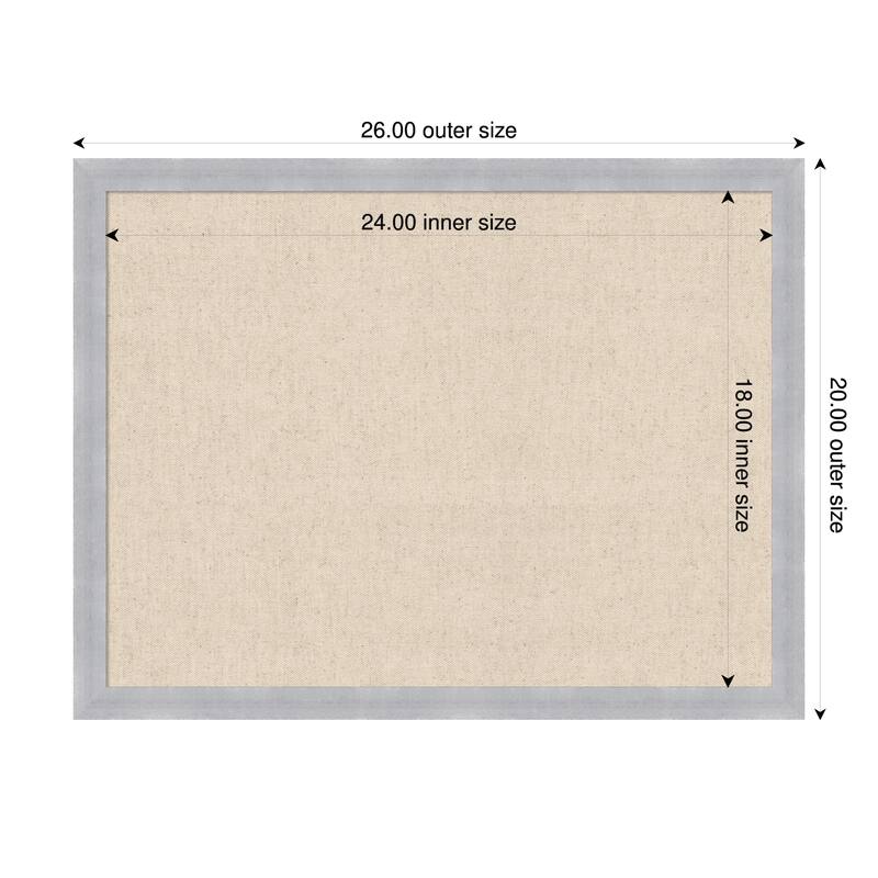 Amanti Art Framed Fabric Pinboard Natural Linen Printed Bulletin Board - Board Size 24 x 18 - Grace Brushed Nickel Narrow