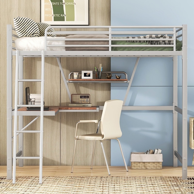 Metal loft hotsell bed with desk