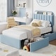 preview thumbnail 1 of 43, Bed Frame for Kids, Upholstered Platform Bed for Boys with 2 Flexible Drawers Blue - Twin