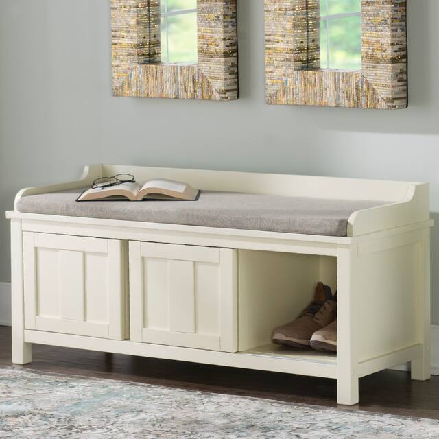 Linon Edison Lakeville White Metal/Wood Cushioned Storage Bench
