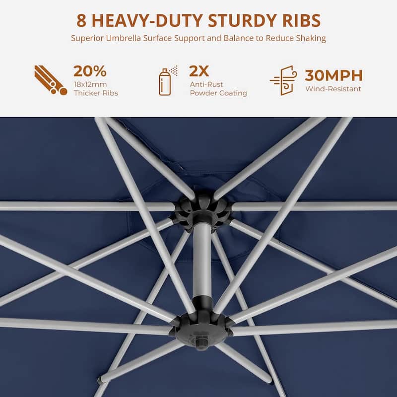 120" Patio Umbrella with Upgraded Aluminum Frame,Cantilever Hanging Market Umbrella with Base Included,UV Resistant
