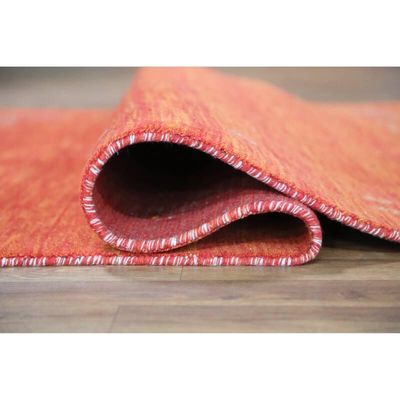 Tribal Modern Gabbeh Indian Rug Hand-Knotted Orange Wool Carpet - 4'9" x 6'5"
