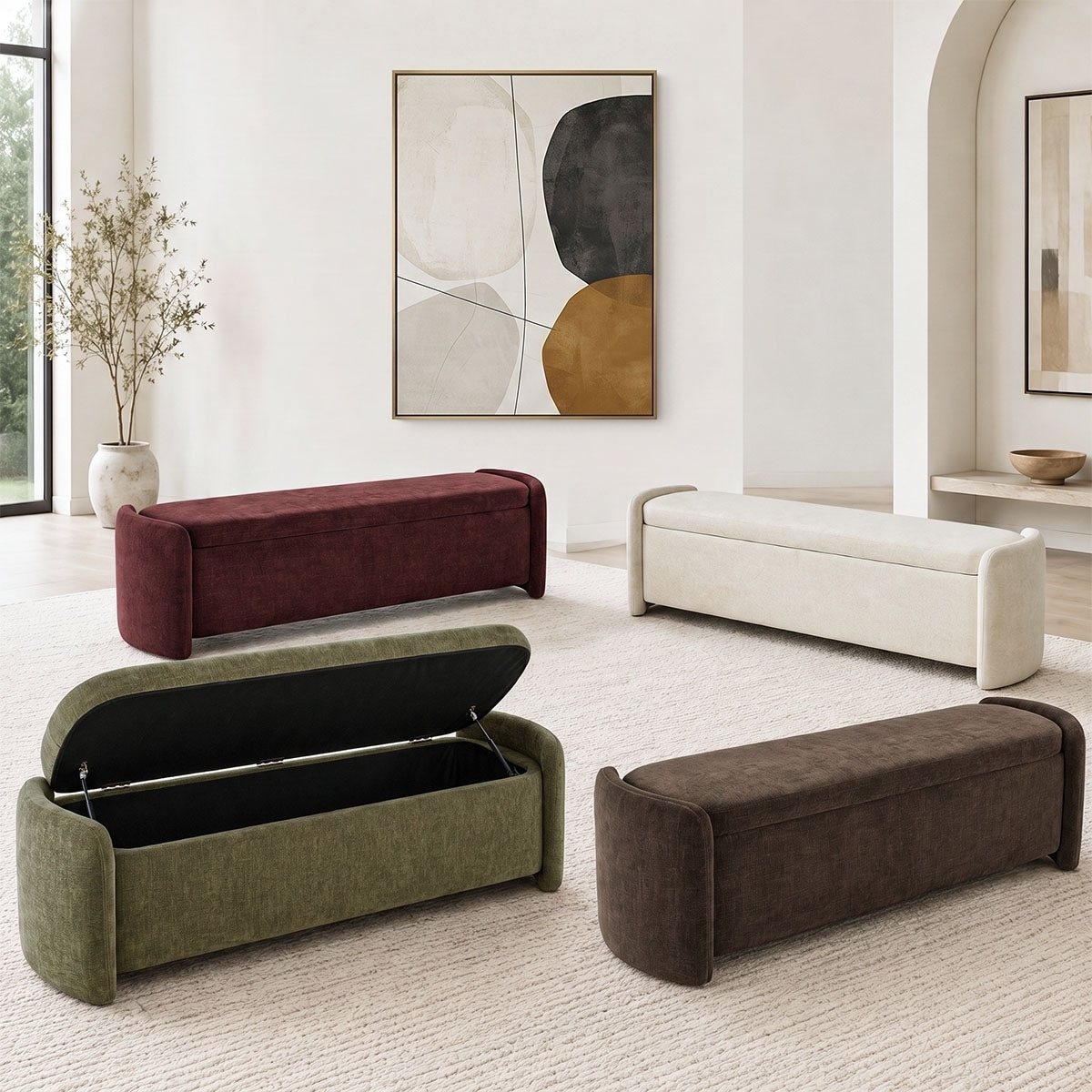 60" Chenille Upholstered Storage Bench with Lift-Top Lid