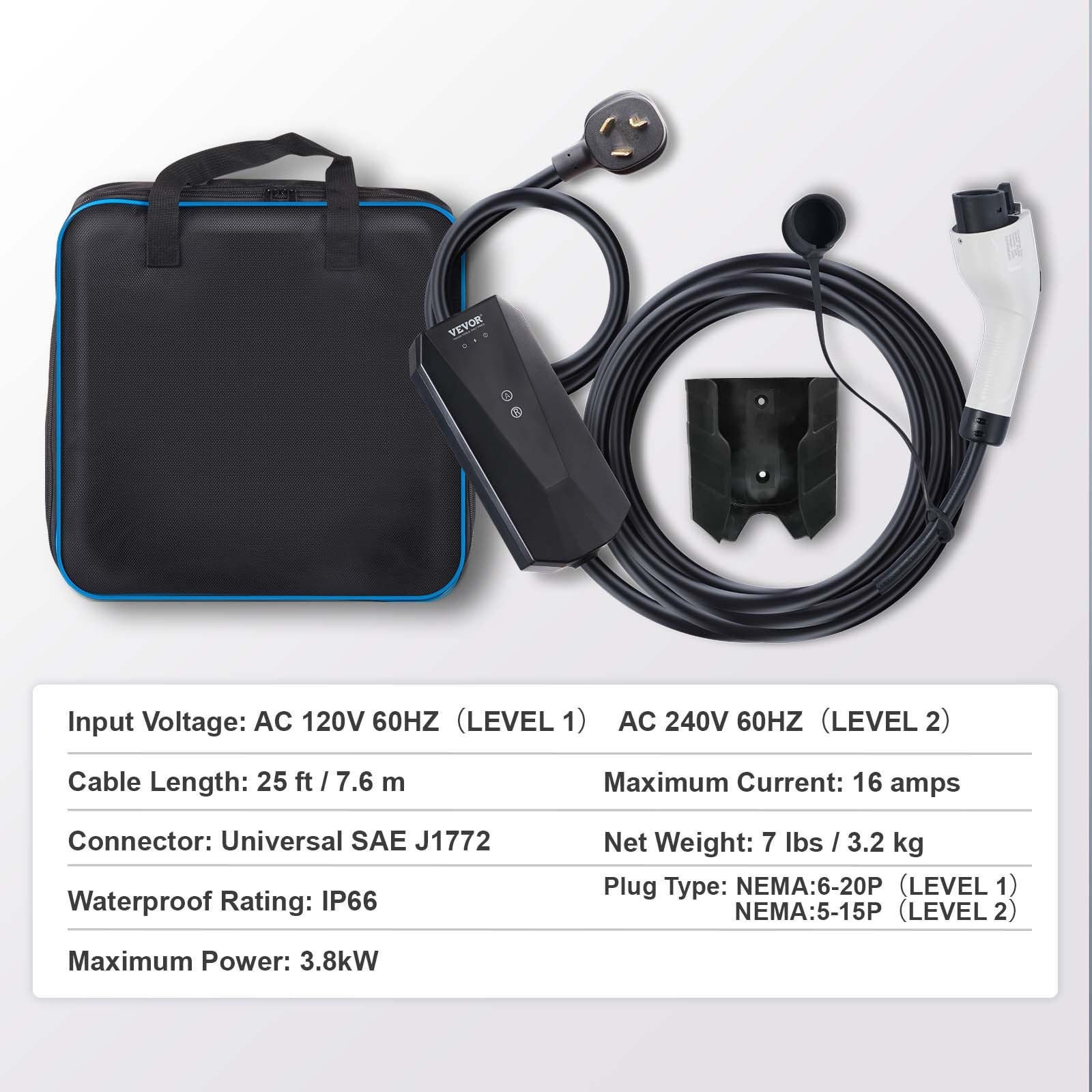 VDL POWER Portable EV Charger , Type 2 EV Charger, Charging Cable