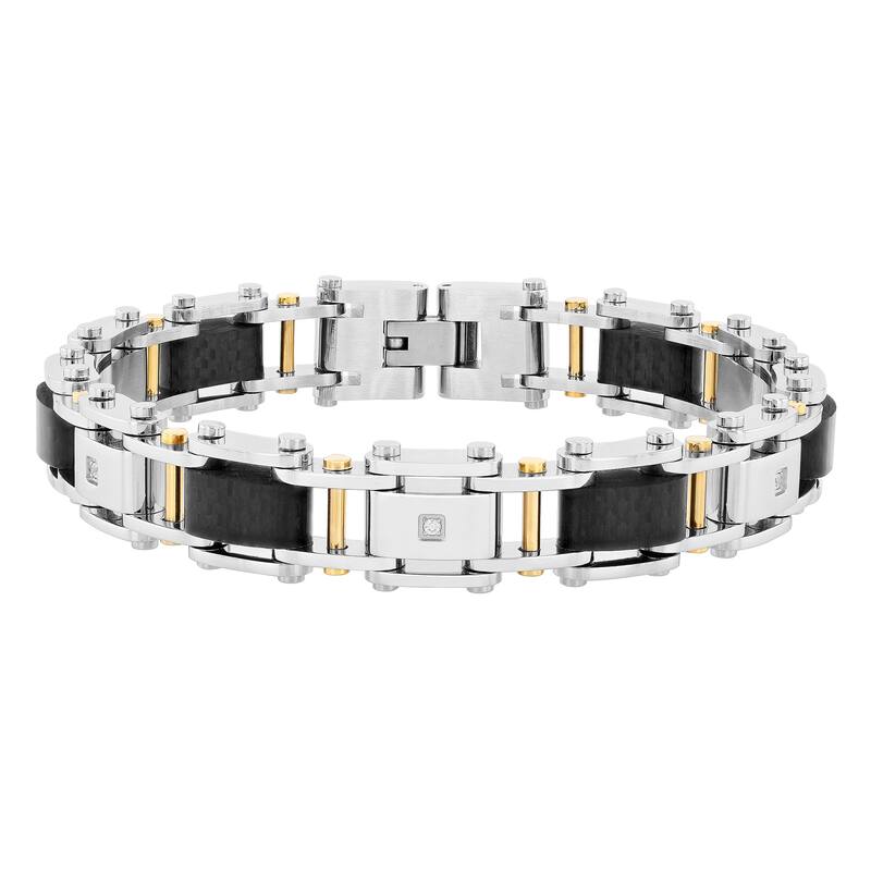 Steel Nation Stainless Steel Yellow Finish Diamond Bracelet 0.07ctw