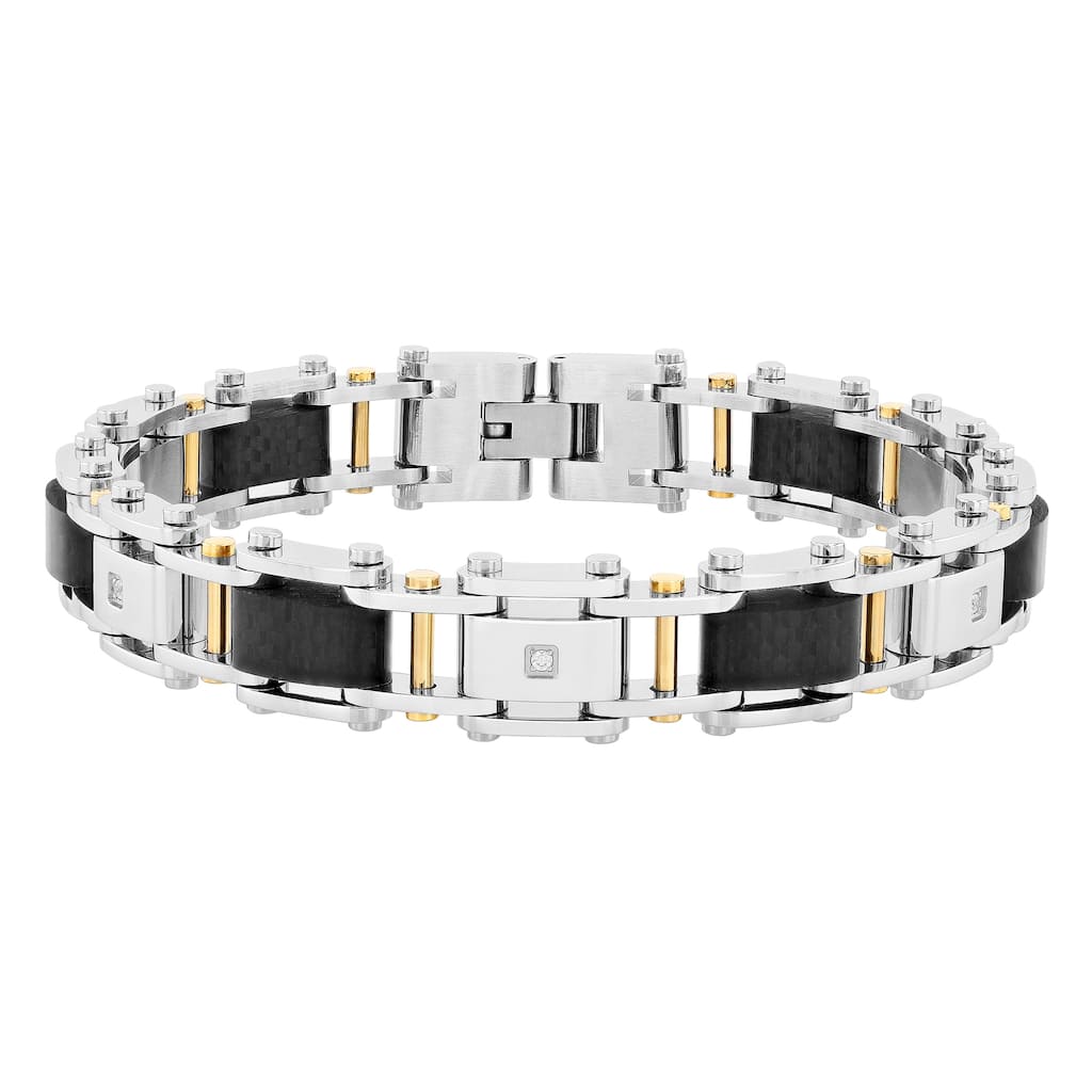 Steel Nation Stainless Steel Yellow Finish Diamond Bracelet 0.07ctw